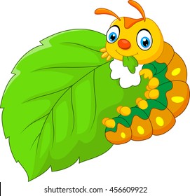 Cartoon caterpillar eating leaf