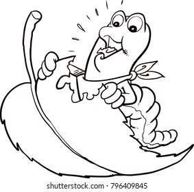 Cartoon caterpillar eating leaf