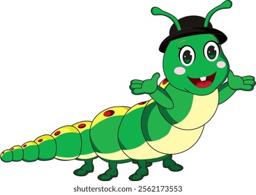 Cartoon Caterpillar With Hat Vector