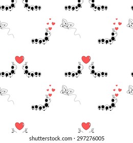 cartoon caterpillar love cycle cute romantic seamless vector pattern illustration