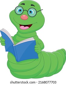 cartoon caterpillar reading a book