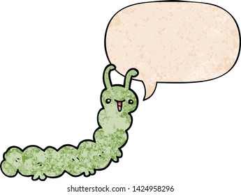 oruga de dibujos animados con burbuja de habla en estilo de textura retro
