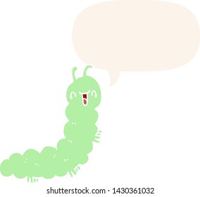 cartoon caterpillar with speech bubble in retro style