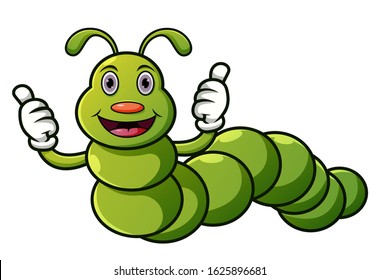 Cartoon caterpillar with thumbs up