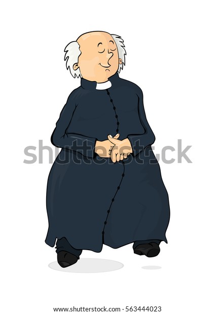 Cartoon Catholic Priest On White Background Stockvektor (royaltyfri