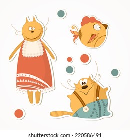 cartoon cats and bird
