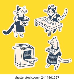 Cartoon-Katzen kochen Essen. Vektorillustration