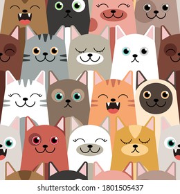 Cartoon cats, different cats seamless wallpaper. eps 10 vector.