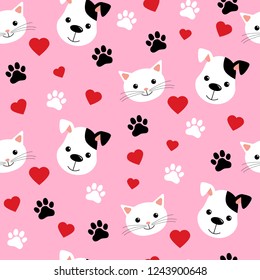 Cartoon cats and dogs seamless pattern showing cute cat and dog for pets friendship or wallpaper design