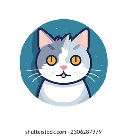 A cartoon cat's face icon.white background. isolated, icon, logo for cat. flat style cat. 