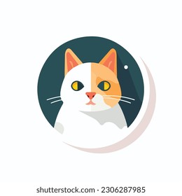 A cartoon cat's face icon.white background. isolated, icon, logo for cat. flat style cat. 