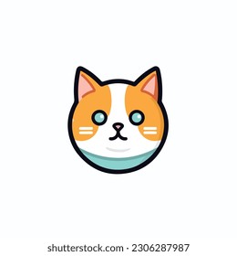 Icono de la cara de un gato de dibujos animados. fondo blanco. aislado, icono, logotipo para gato. gato de estilo plano. 