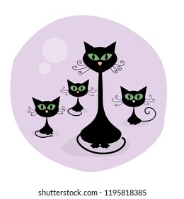 Cartoon Cats Family Big Cute Black Stock Vector (Royalty Free ...