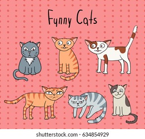 Cartoon cats. Funny card.