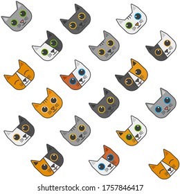 Dibujo de gatos lindos y coloridos con un patrón impecable.