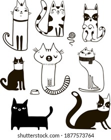 Cartoon cats and kittens isolated on white vector