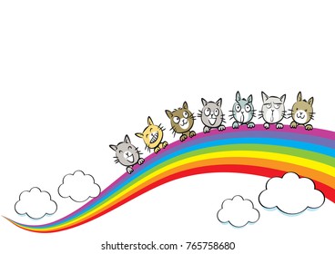cartoon cats on the rainbow background