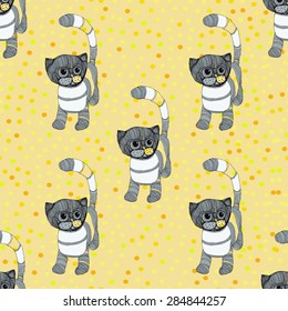  Cartoon cats on a yellow background.
