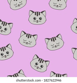 Cartoon cats pattern, grey cats and purple background