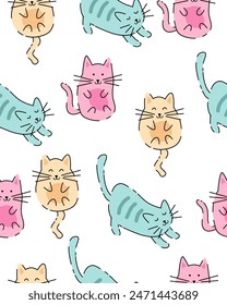 Cartoon cats pattern on white background.