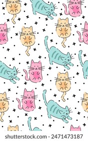 Cartoon cats pattern on white background.