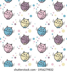 Cartoon cats. Seamless pattern. Children's print. Delicate colors.