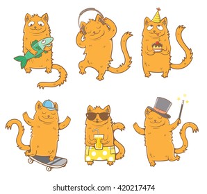 Cartoon cats set. Funny kittens in various poses. Vector image. Children's illustration.