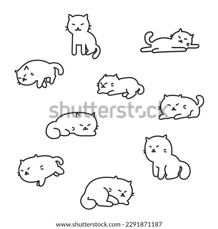 Cartoon cats set. Simple modern geometric flat style vector illustration. Cute clip art cat doodle set, funny vector icons. Hand drawn sketch style cat characters.