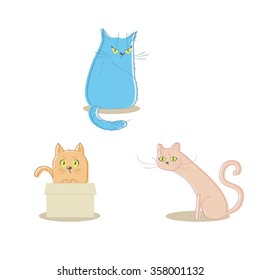cartoon cats set. Vector illustration. Can be used in web design, printed on fabric/paper, as a background, or as an element in a composition.