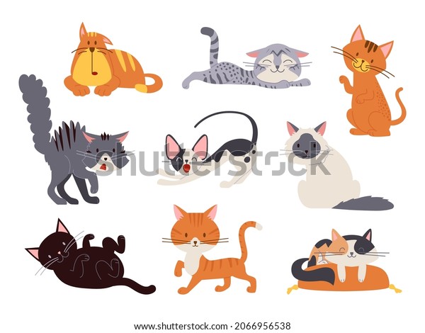 Cartoon Cats Sleep Cat On Pillow Stock Vector (royalty Free) 2066956538 