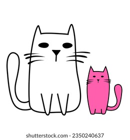 Cartoon cats. White mother with pink kitty, contemporary design, vector illustration
