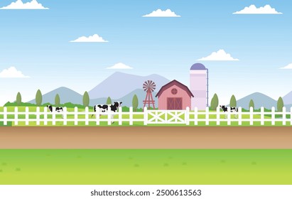 Cartoon Cattle Yard Background Vector, Cow Yard Vector Illustrations