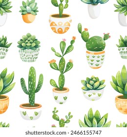 Cartoon Catus Tile Pattern, watercolor