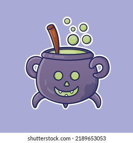 Cartoon cauldron with potion in vector illustration. Isolated object vector for Halloween. Flat cartoon style