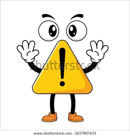 Cartoon caution sign character warning about children crossing, suitable for school zones, community alerts, and safety education. 