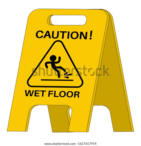 Cartoon Caution Wet Floor Sign On Stock Vector (Royalty Free ...