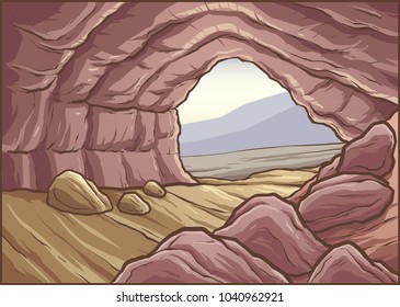 Cartoon cave background. Vector clip art illustration with simple gradients. Some elements on separate layers. 
