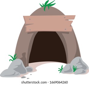 Cartoon cave entrance with signboard