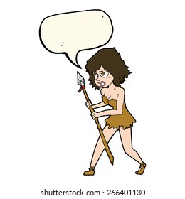 cartoon cave girl with speech bubble