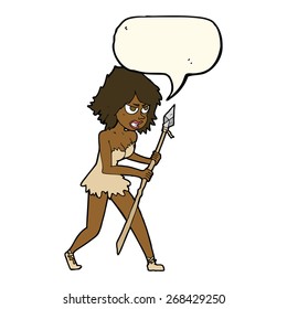 cartoon cave girl with speech bubble