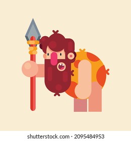 Cartoon caveman in animal skin vector illustration