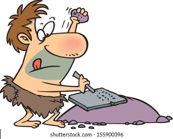 Cartoon Caveman Carving Out A Prehistoric Tablet