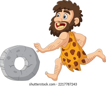 Cartoon Caveman Chasing Stone Wheel