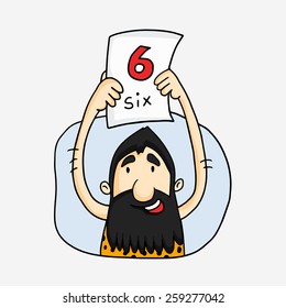Cartoon of a caveman cheering sixer shot in Cricket match.