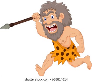 Cartoon Caveman Hunting With Spear