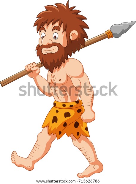 Cartoon Caveman Hunting Spear Stock Vector (Royalty Free) 713626786 ...