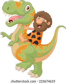 Cartoon caveman riding a dinosaur