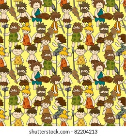 cartoon Caveman seamless pattern