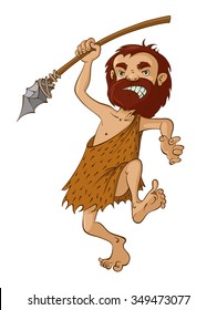 Cartoon caveman with a spear, Vector Illustration