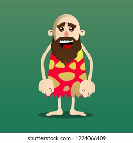 Cartoon caveman standing. Vector illustration of a man from the stone age.